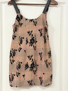 Rare Free People Sample Buckle Strap Gingham Flocked Floral Mini Dress XS